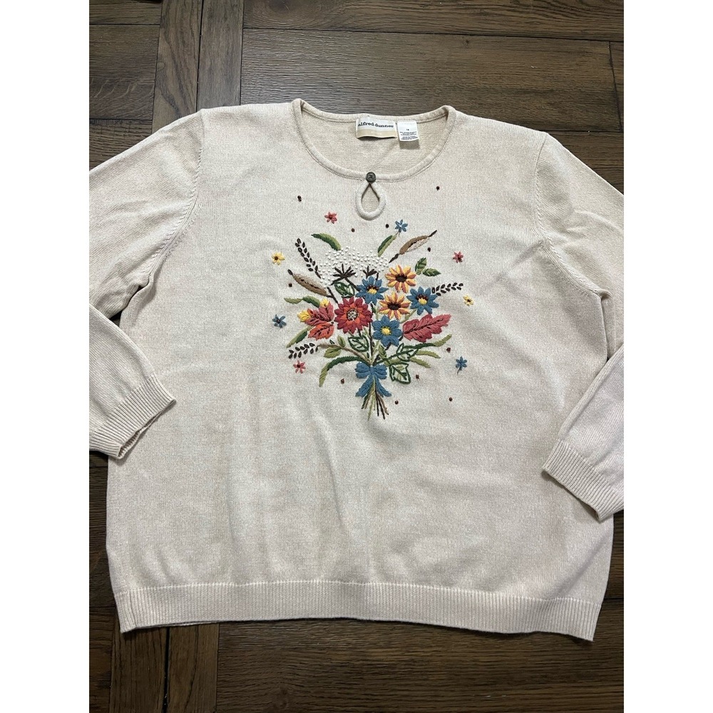 Alfred Dunner VTG Flowers Embroidered Garden Party Cottage Core Sweater 1X
